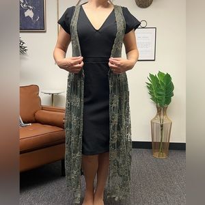 Green Lace Crochet Cover Long Vest